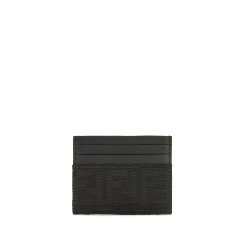 Fendi Black Ff Jacquard And Leather Card Holder Wallet schwarz