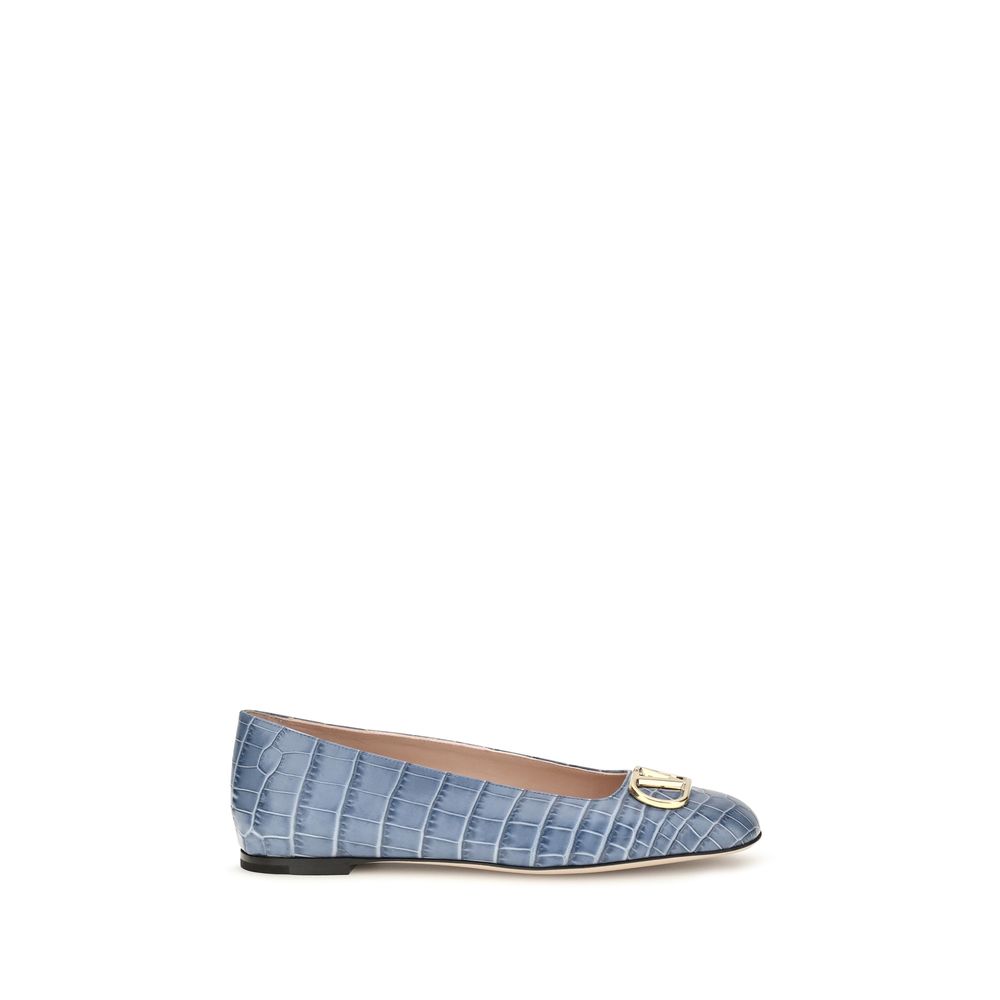 Valentino Garavani Blue VLogo Signature Croc-Effect Ballerinas Flats blau