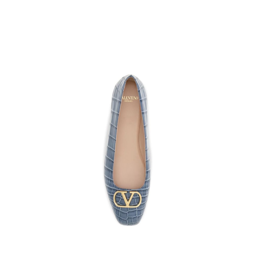 Valentino Garavani Blue VLogo Signature Croc-Effect Ballerinas Flats blau