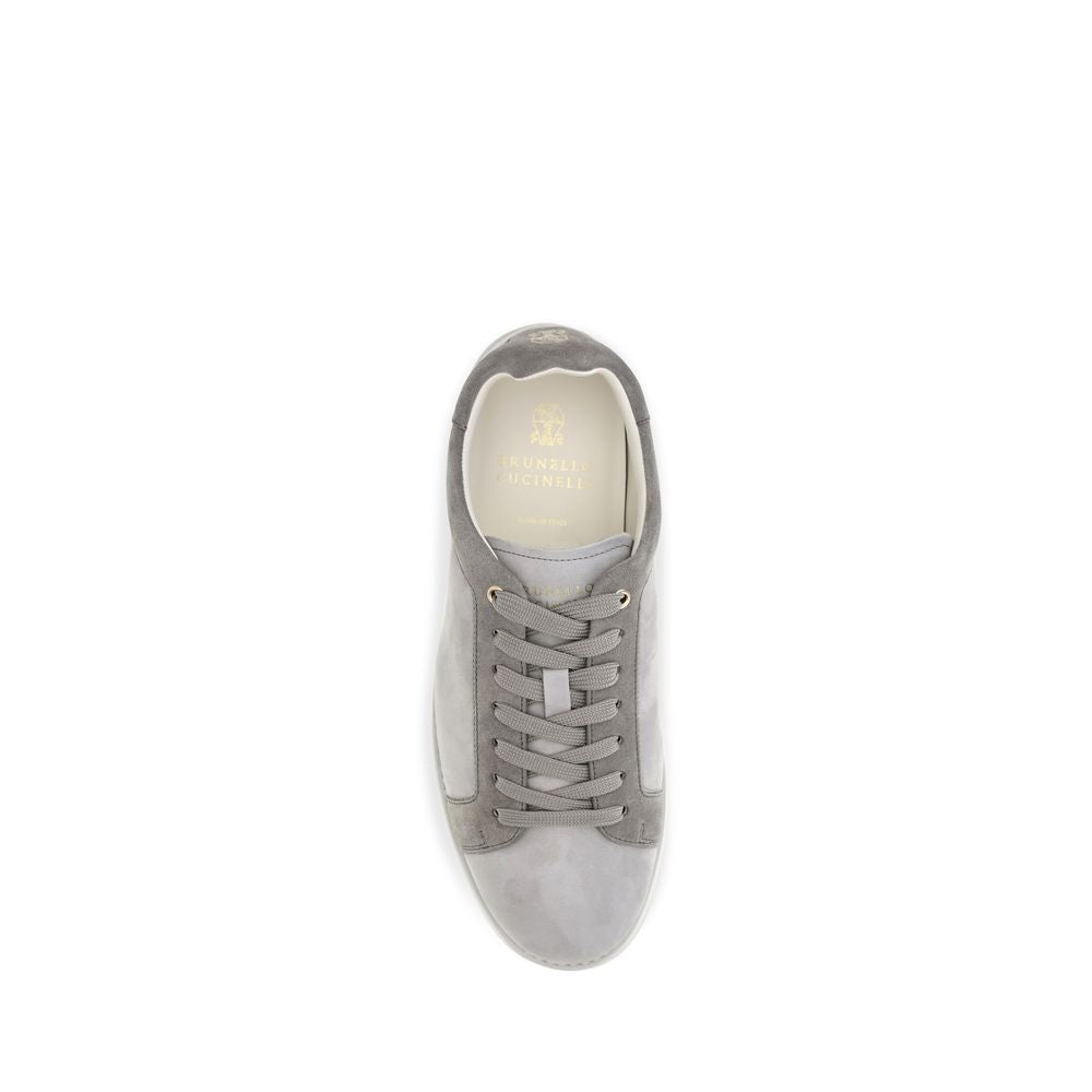 Brunello Cucinelli Gray Suede Leather Low Top Sneakers grau