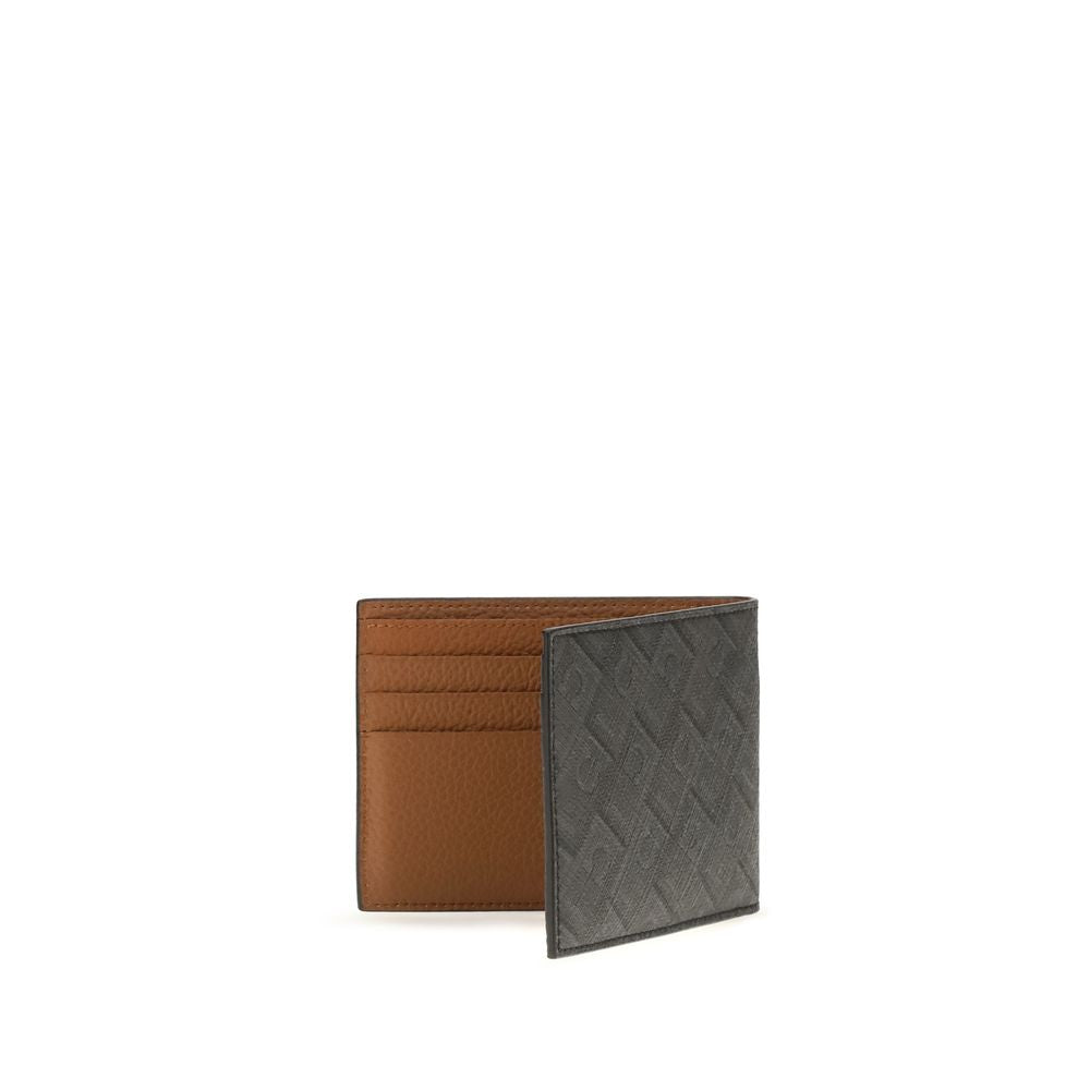 Ferragamo Gray Leather Bifold Wallet With Gancini Pattern grau