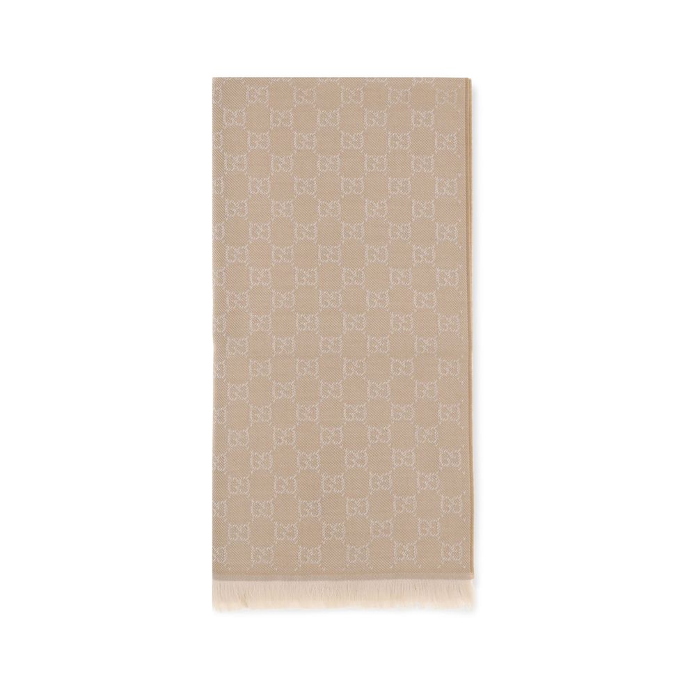 Gucci Beige GG Supreme Embroidered Wool Scarf Foulard