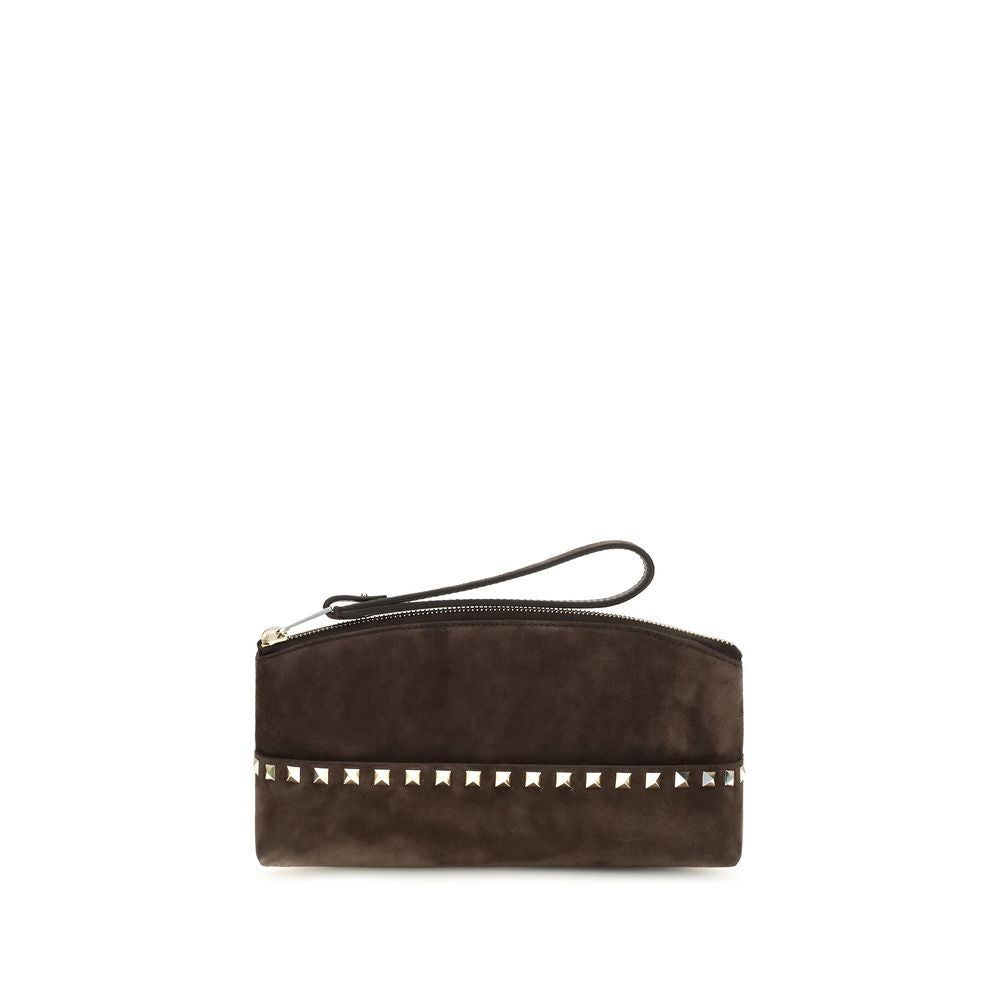 Valentino Garavani Brown Suede Leather Clutch Bag braun