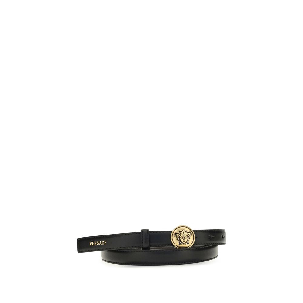 Versace Black Logo Leather Belt schwarz