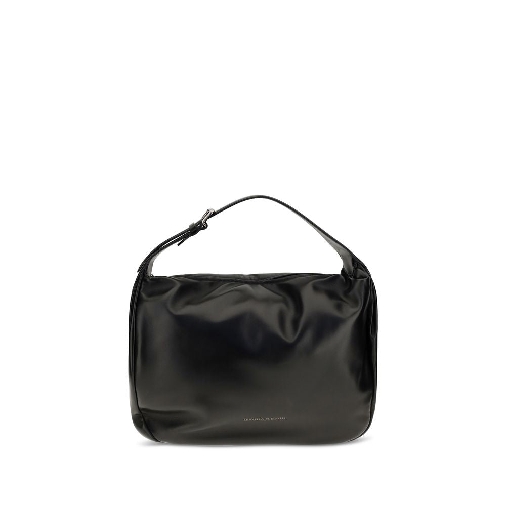 Brunello Cucinelli Black Boule Nappa Leather Shoulder Bag schwarz