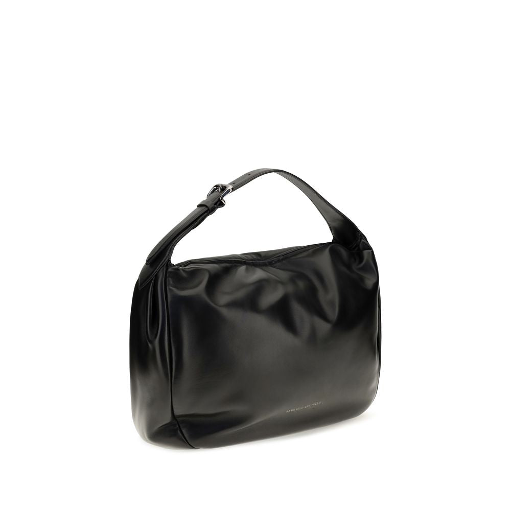Brunello Cucinelli Black Boule Nappa Leather Shoulder Bag schwarz