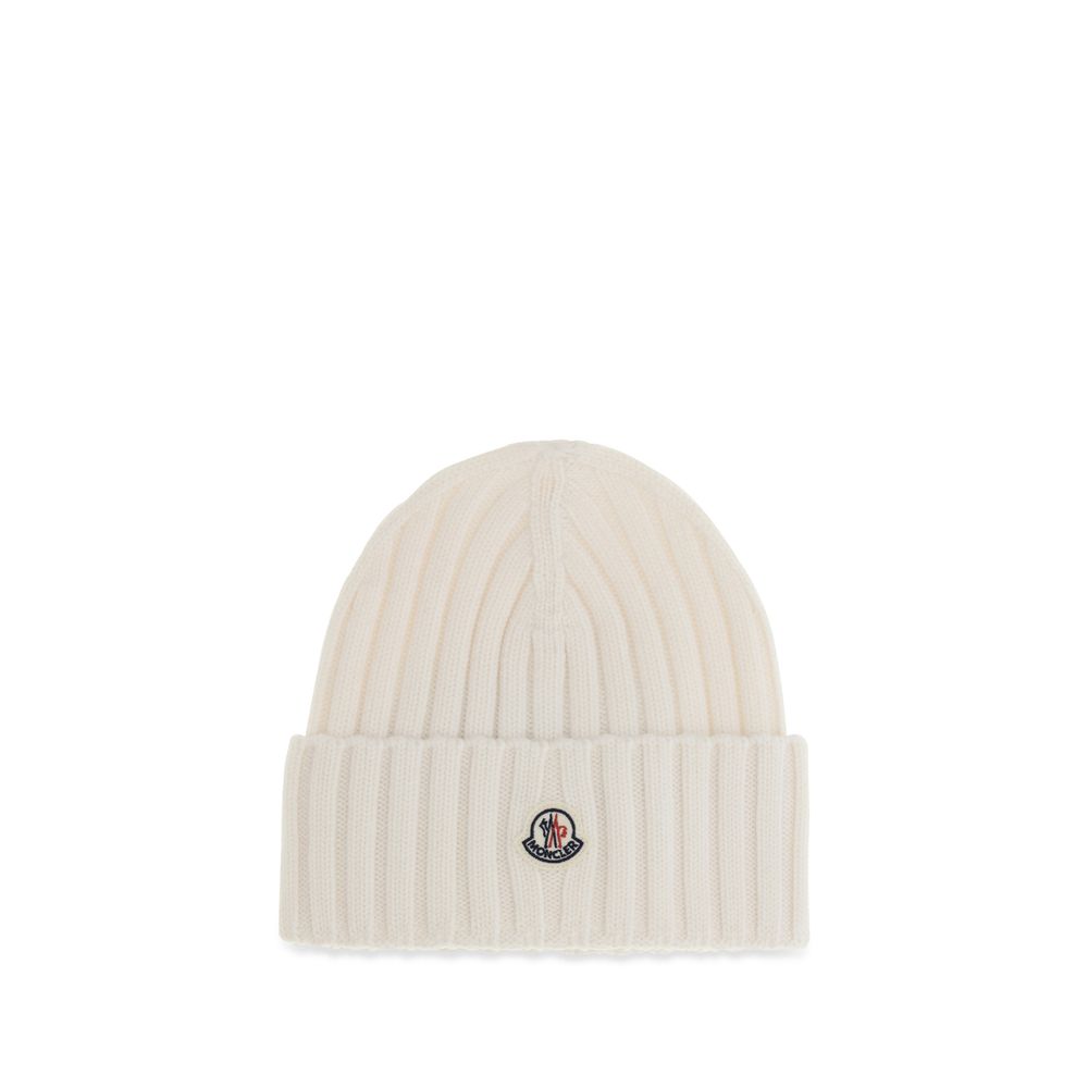 Moncler White Wool Beanie With Logo weiss