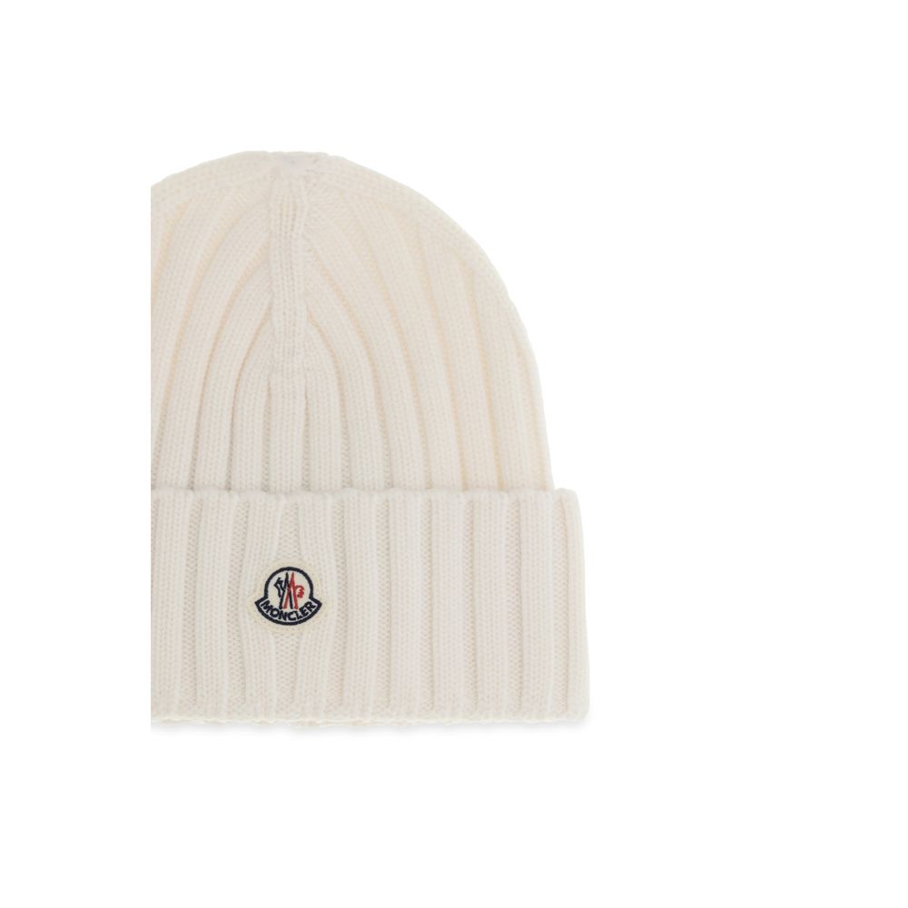Moncler White Wool Beanie With Logo weiss