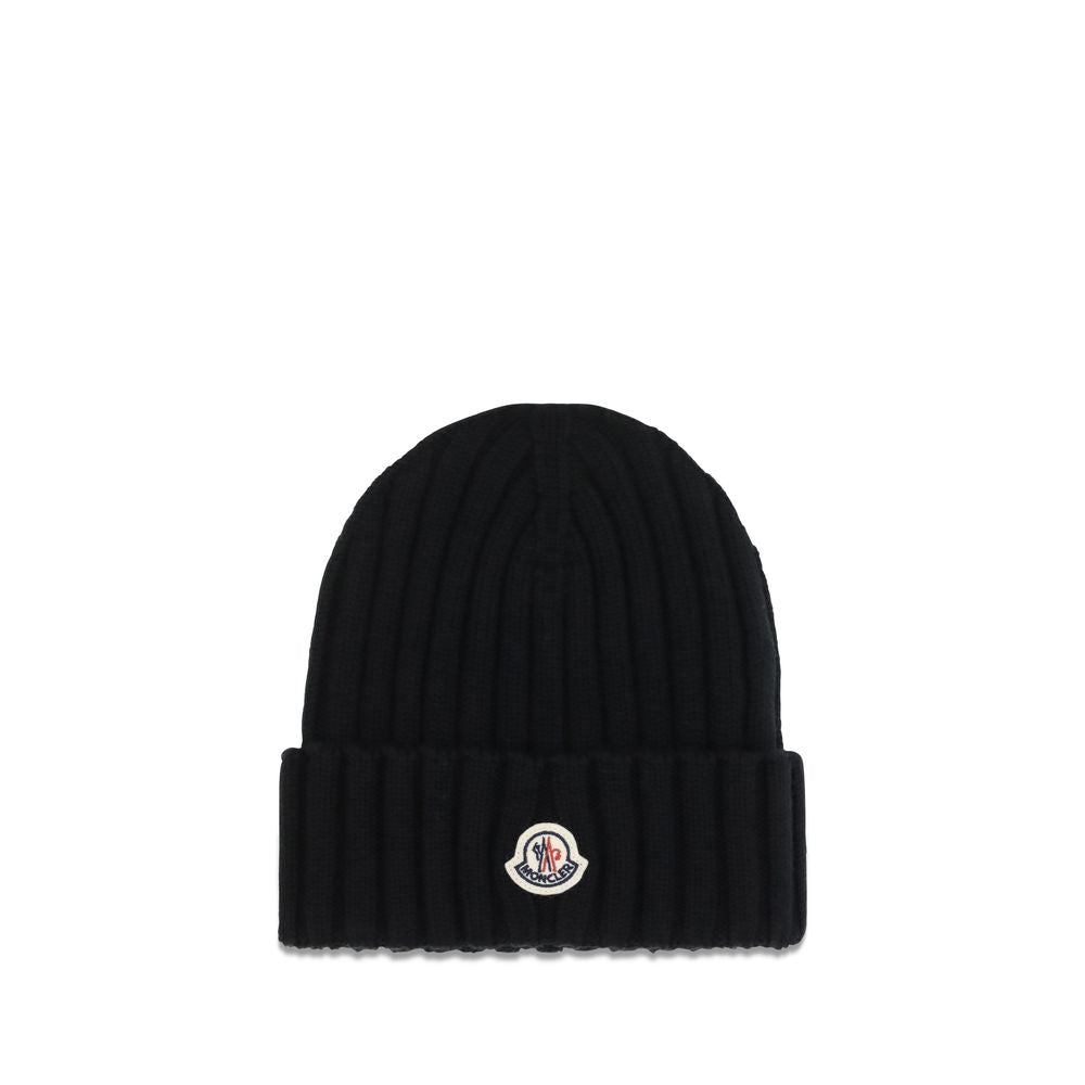 Moncler Black Wool Beanie With Logo schwarz