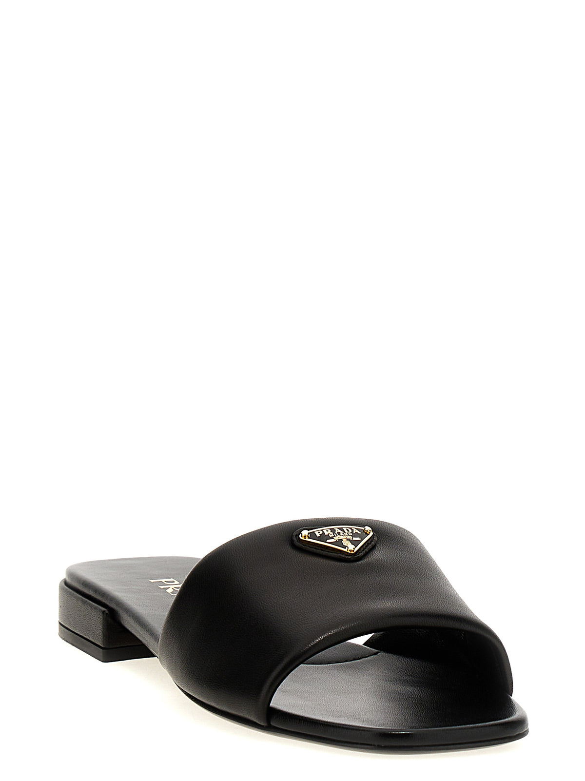 Prada Black Lamb Leather Slides schwarz