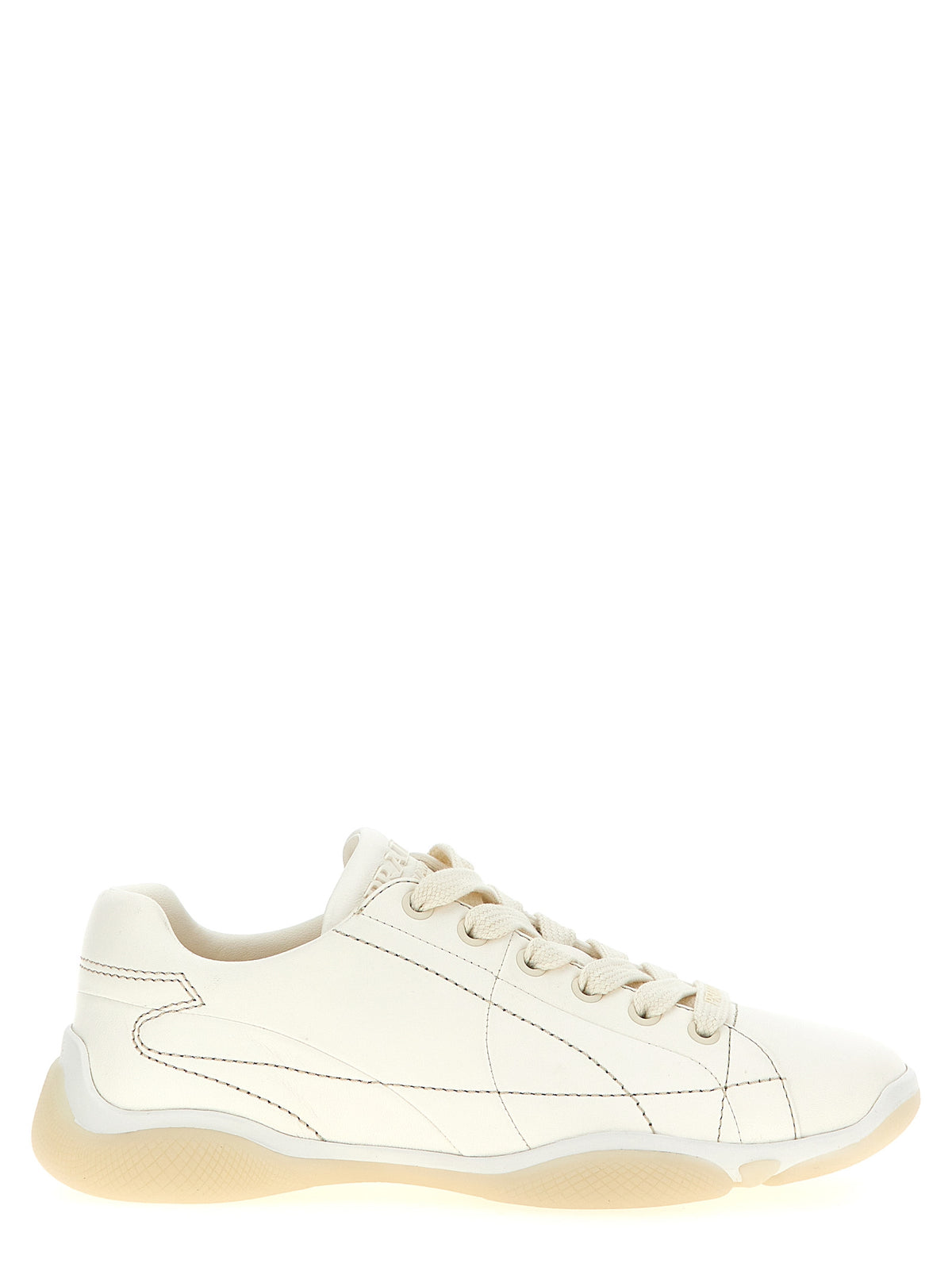 Prada White Lamb Leather Low Top Sneakers weiss