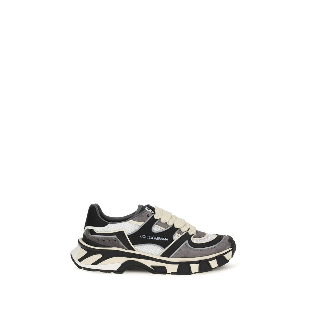 Dolce & Gabbana Gray Leather Chunky Sneakers grau
