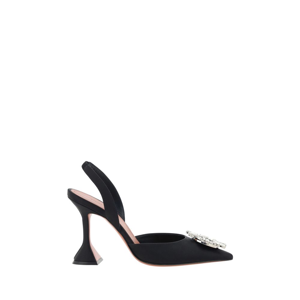 Amina Muaddi Black Satin High Heel Pumps schwarz