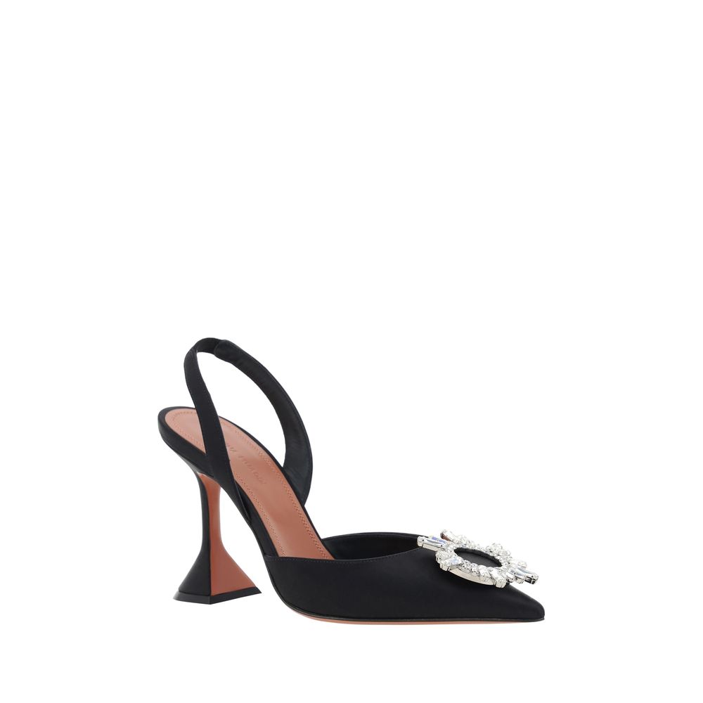 Amina Muaddi Black Satin High Heel Pumps schwarz