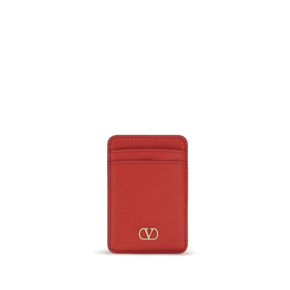 Valentino Garavani Red VLogo Signature Magnetic Card Holder Wallet rot