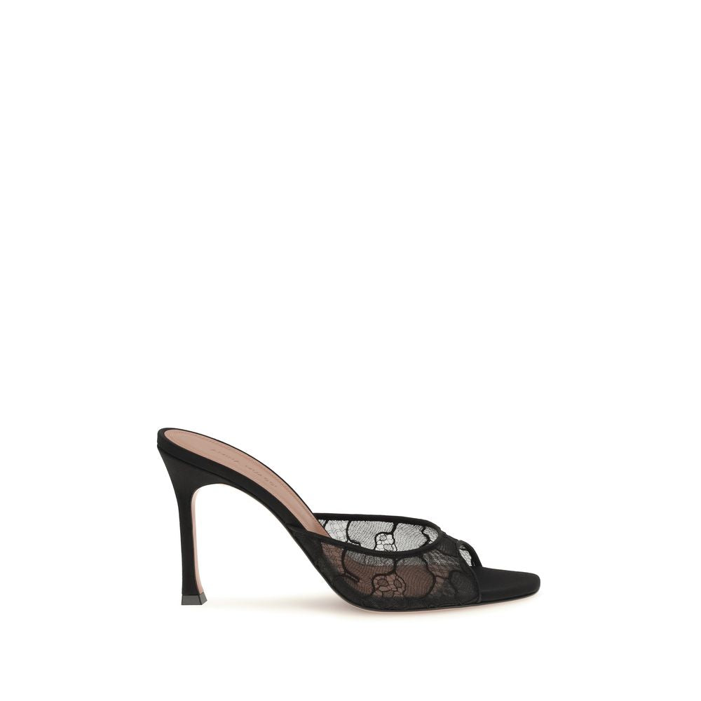 Amina Muaddi Black Alexa Lace Sandals schwarz