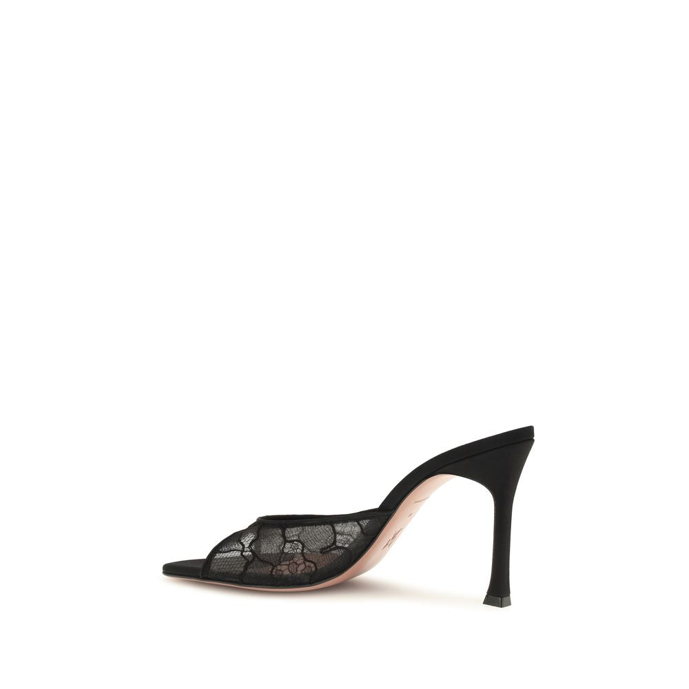 Amina Muaddi Black Alexa Lace Sandals schwarz