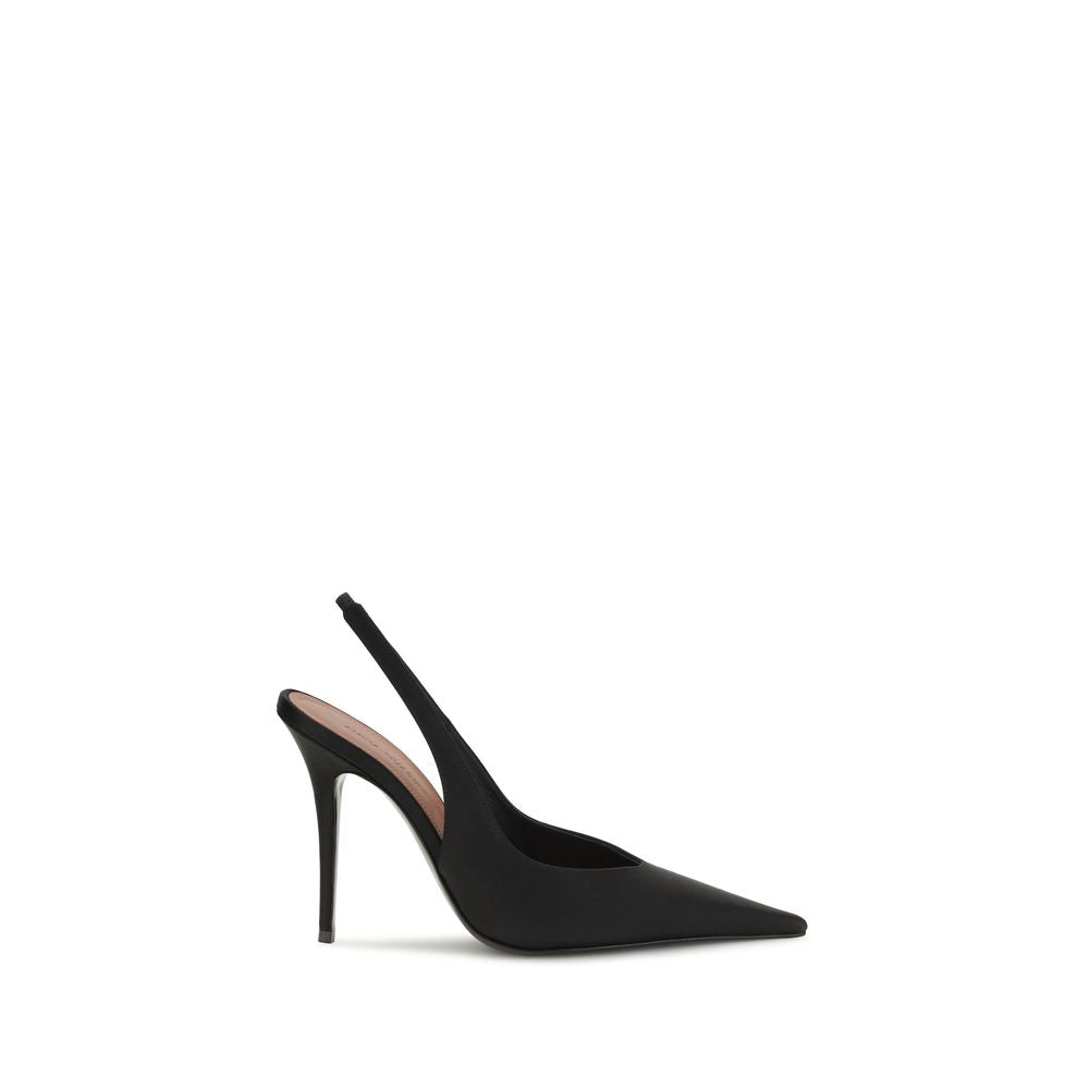 Amina Muaddi Black Satin High Heel Pumps schwarz