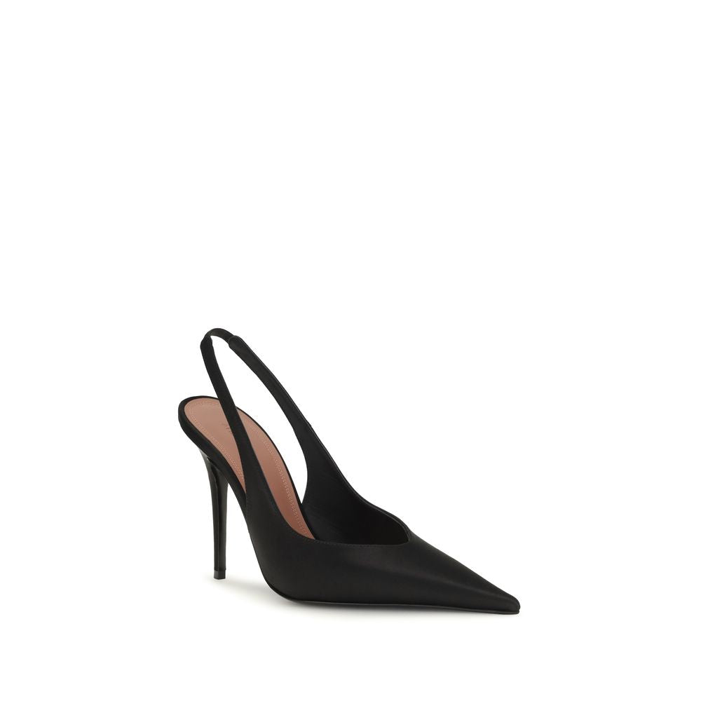 Amina Muaddi Black Satin High Heel Pumps schwarz
