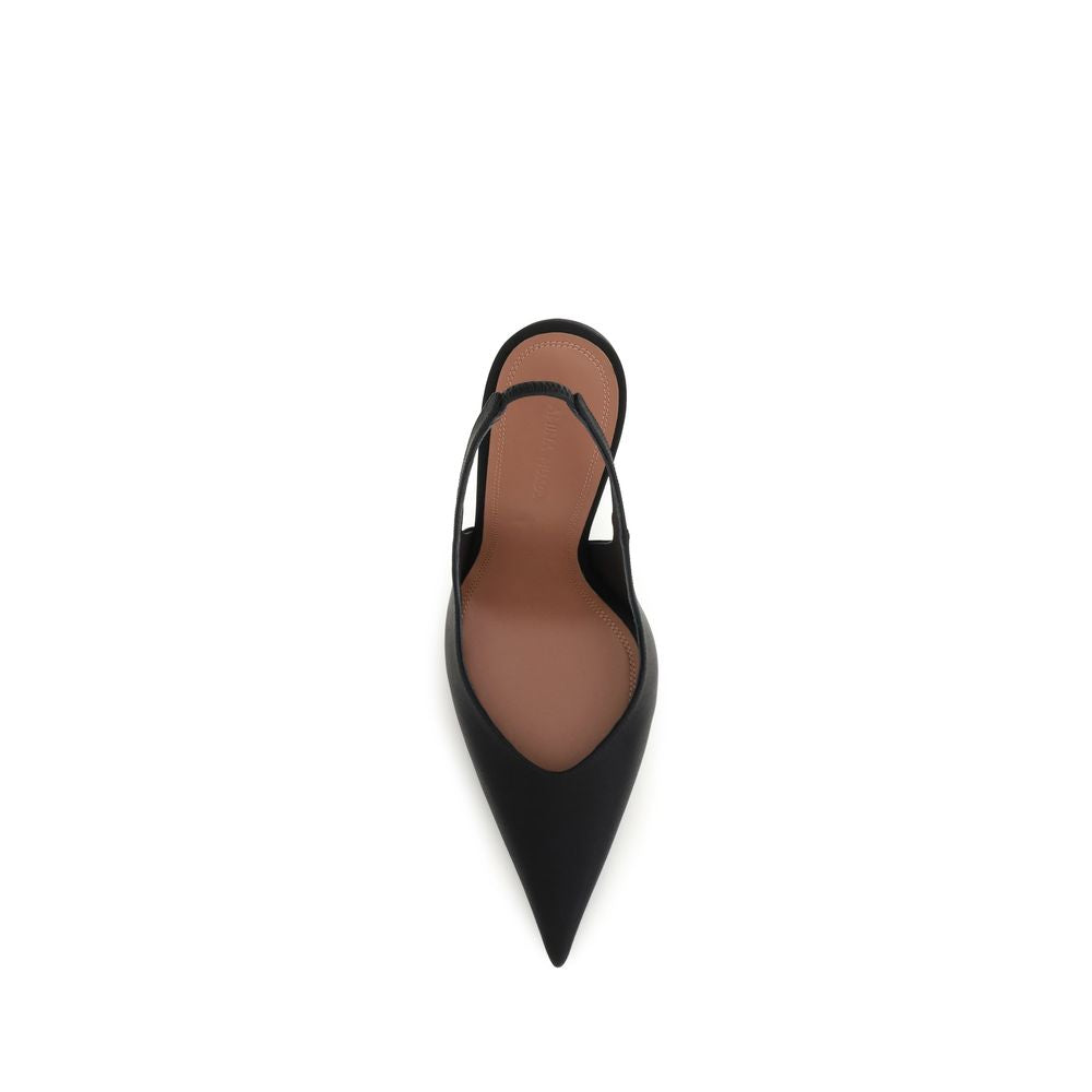 Amina Muaddi Black Satin High Heel Pumps schwarz