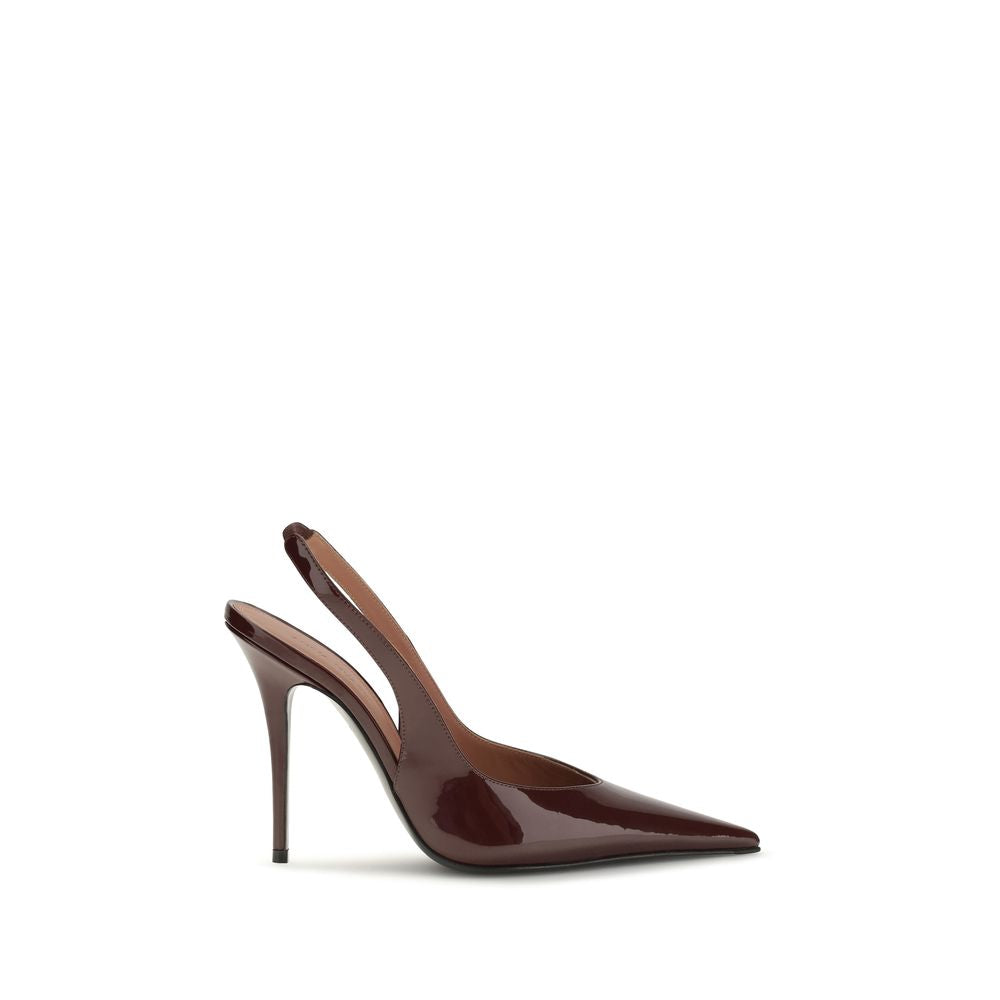 Amina Muaddi Bordeaux Anok Patent Leather Slingback Pumps