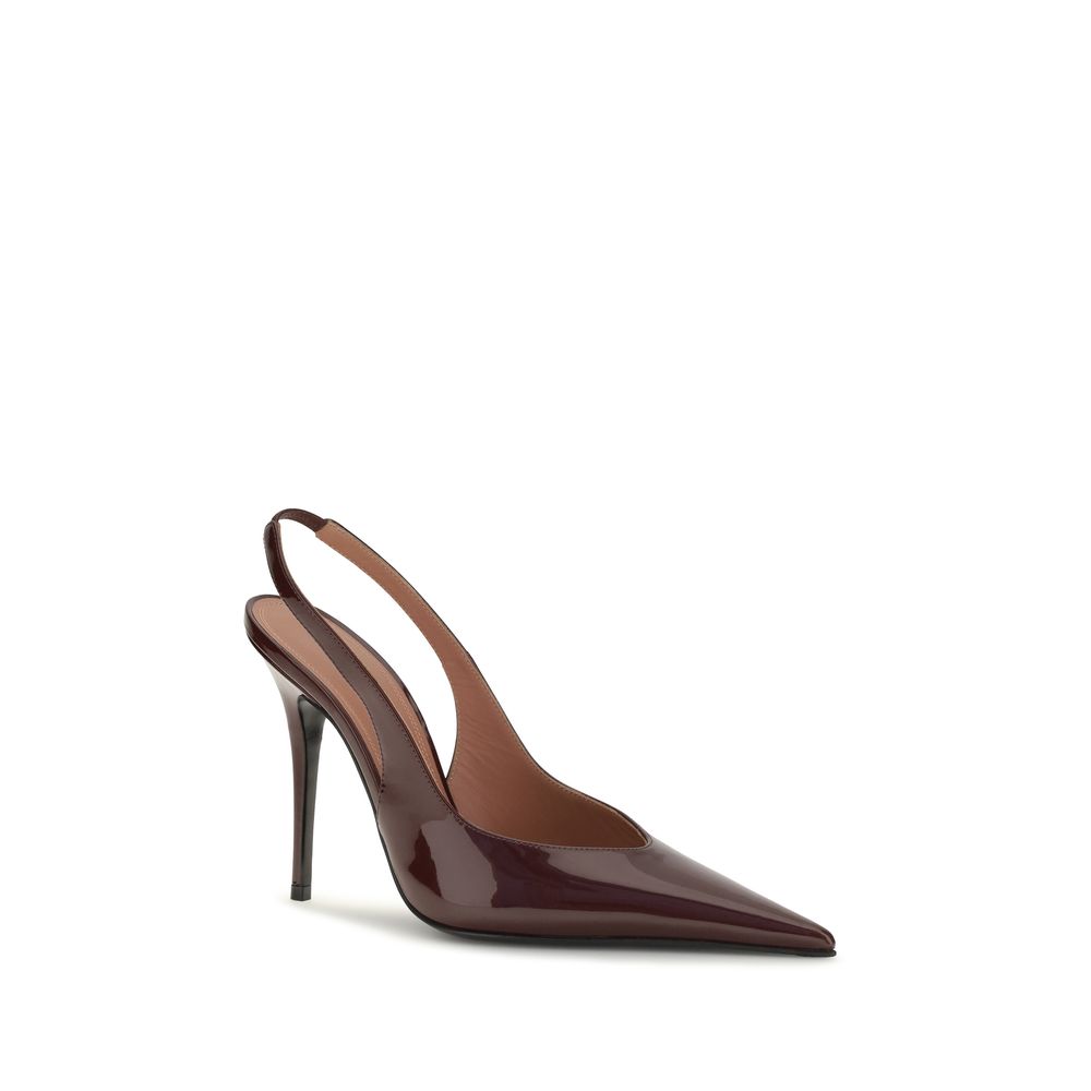 Amina Muaddi Bordeaux Anok Patent Leather Slingback Pumps