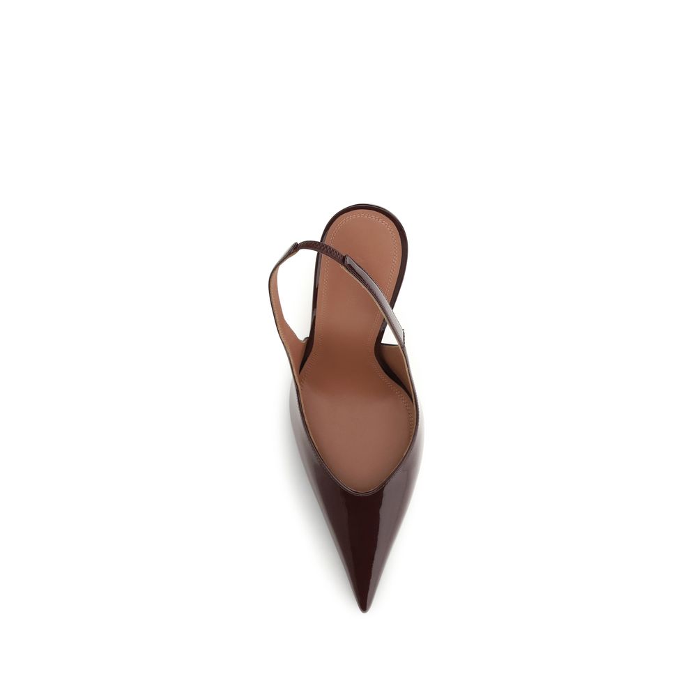Amina Muaddi Bordeaux Anok Patent Leather Slingback Pumps