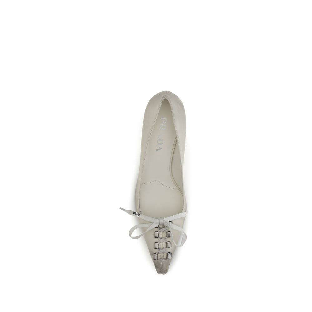 Prada White Lace-Up Antique-Finish Leather Pumps weiss