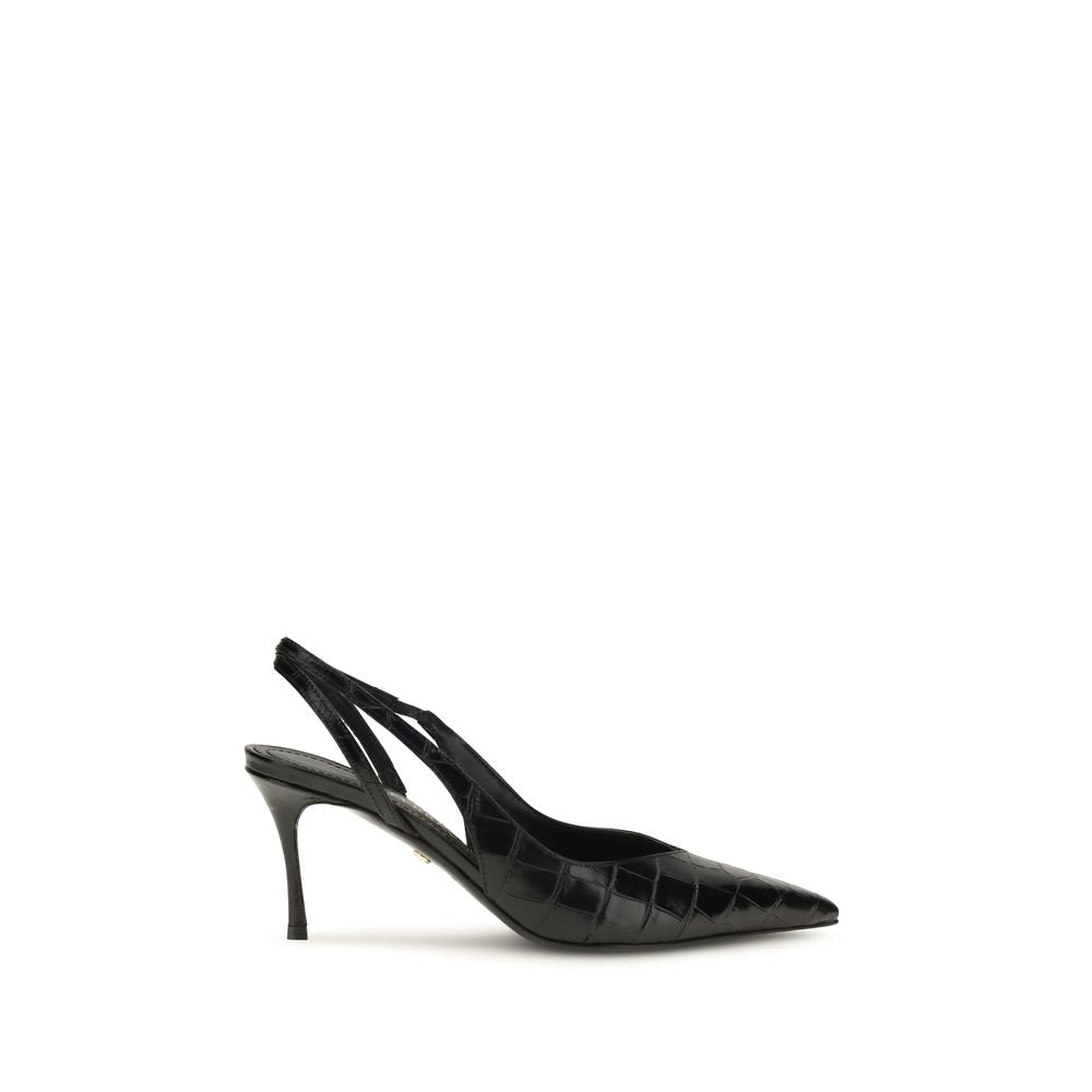 Ferragamo Black Crocodile-Effect Leather Slingback Pumps schwarz