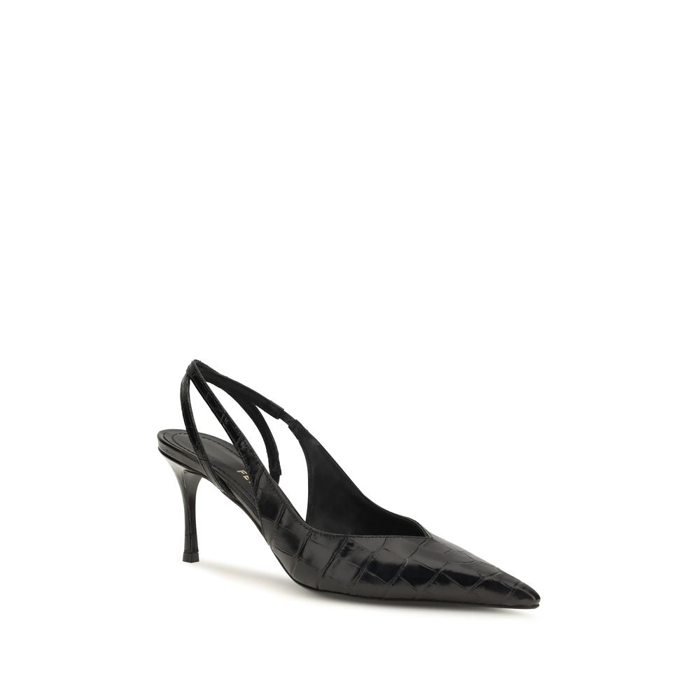 Ferragamo Black Crocodile-Effect Leather Slingback Pumps schwarz