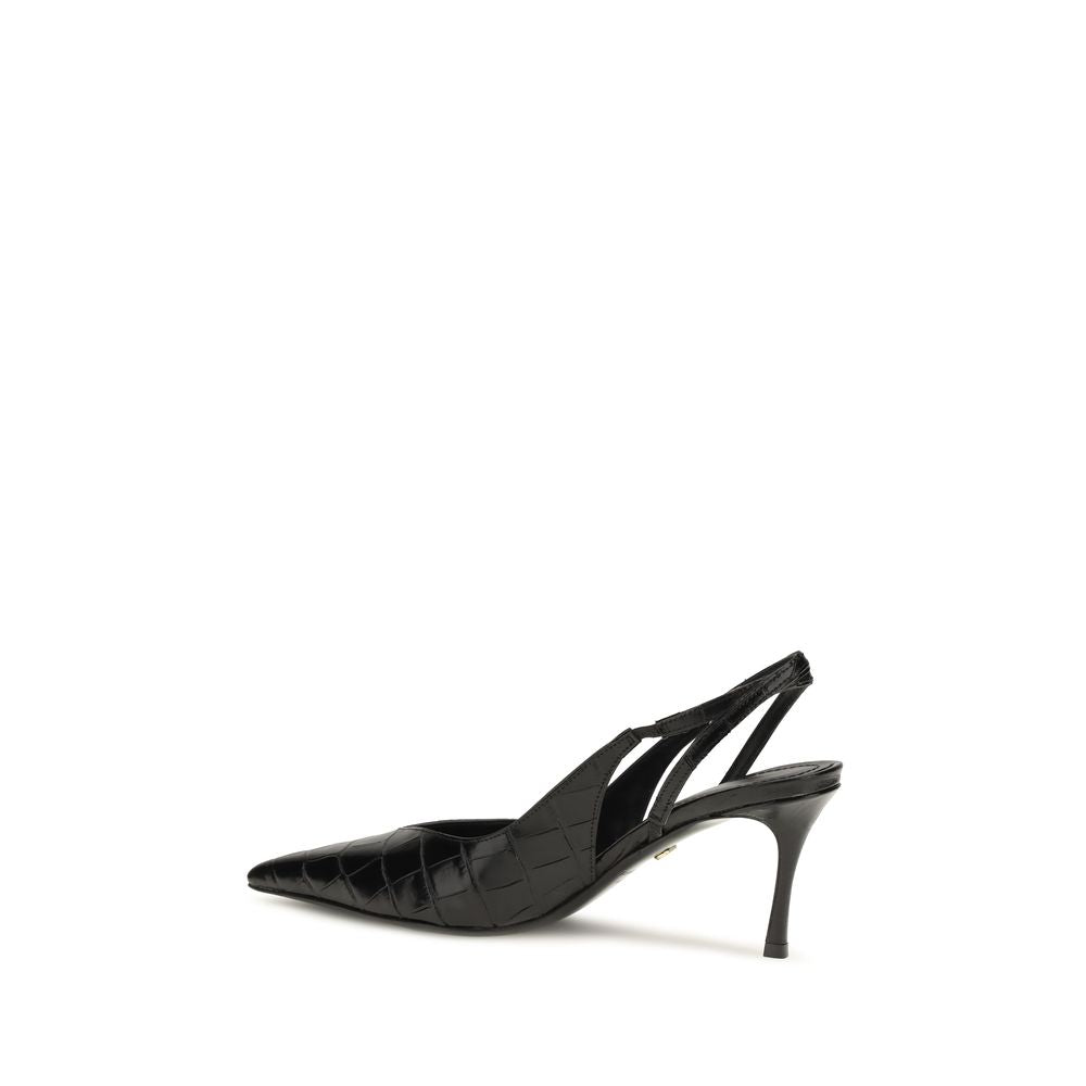 Ferragamo Black Crocodile-Effect Leather Slingback Pumps schwarz