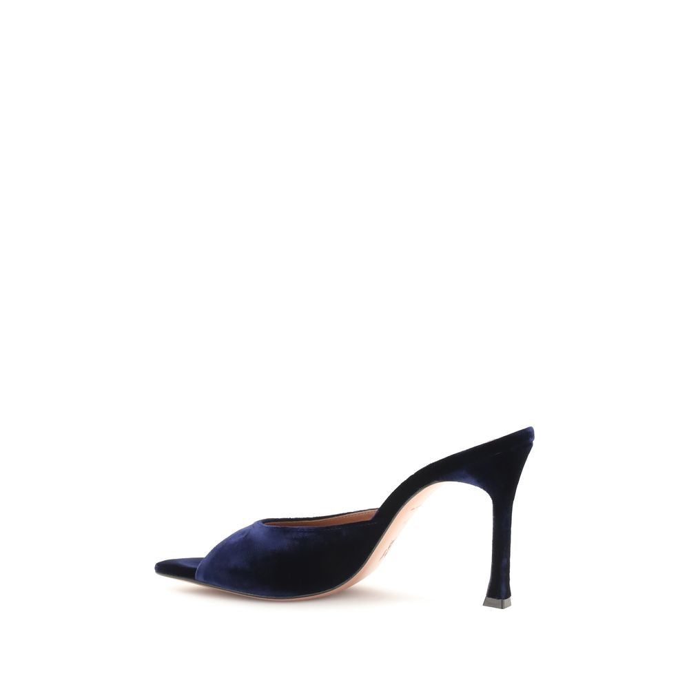 Amina Muaddi Blue Velvet Stiletto Heel Sandals blau