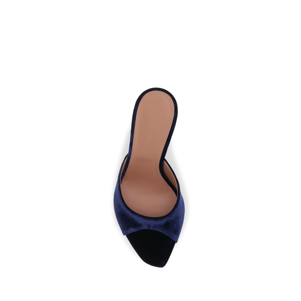Amina Muaddi Blue Velvet Stiletto Heel Sandals blau