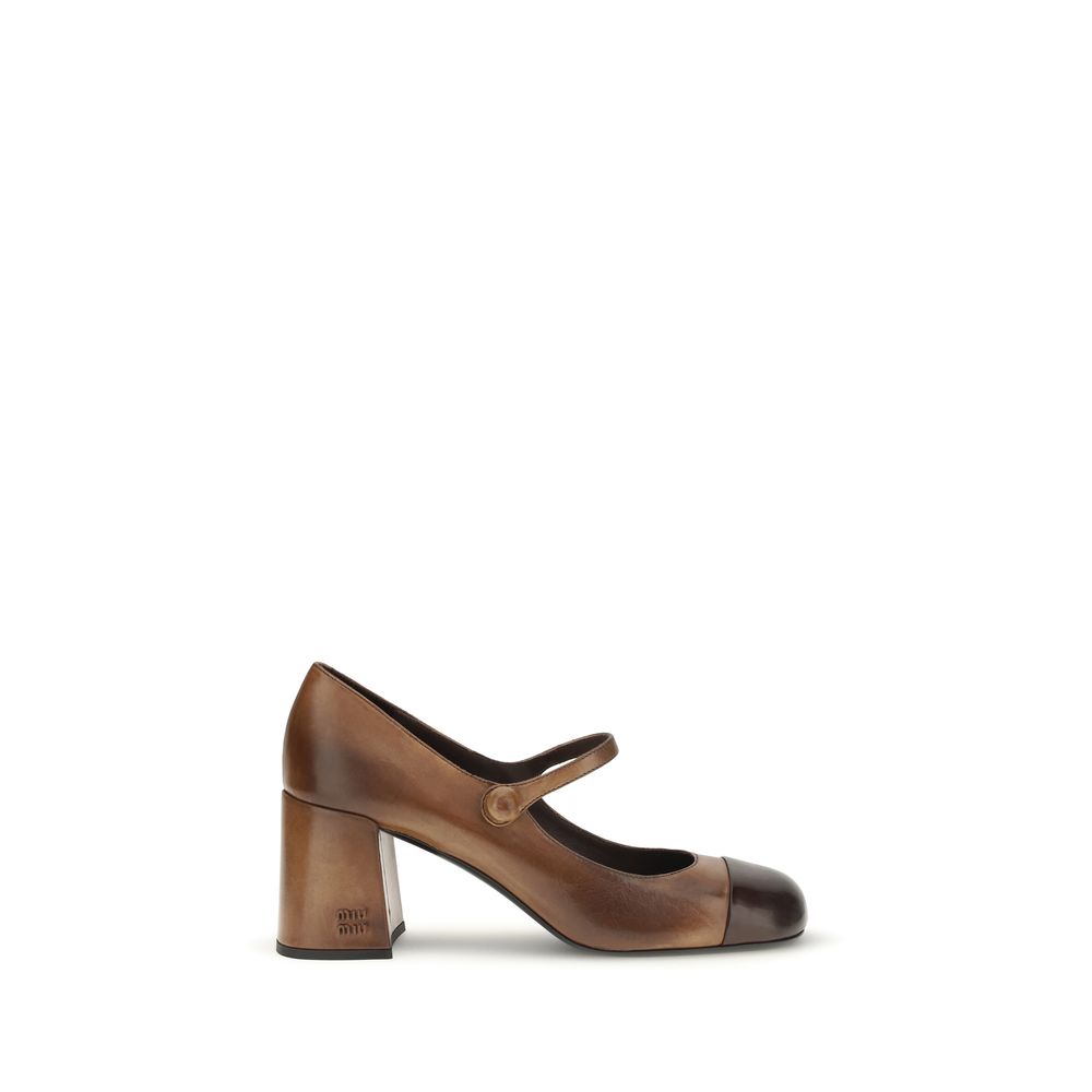 Miu Brown Leather Mary Jane Ballerinas Flats braun