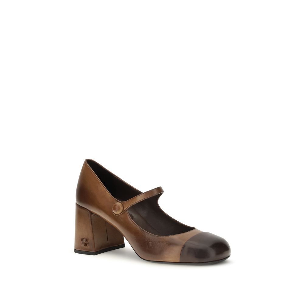 Miu Brown Leather Mary Jane Ballerinas Flats braun