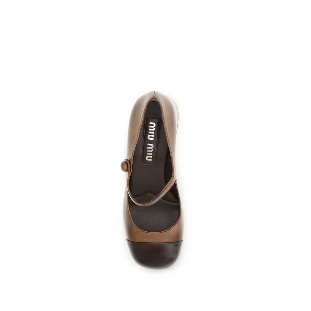 Miu Brown Leather Mary Jane Ballerinas Flats braun