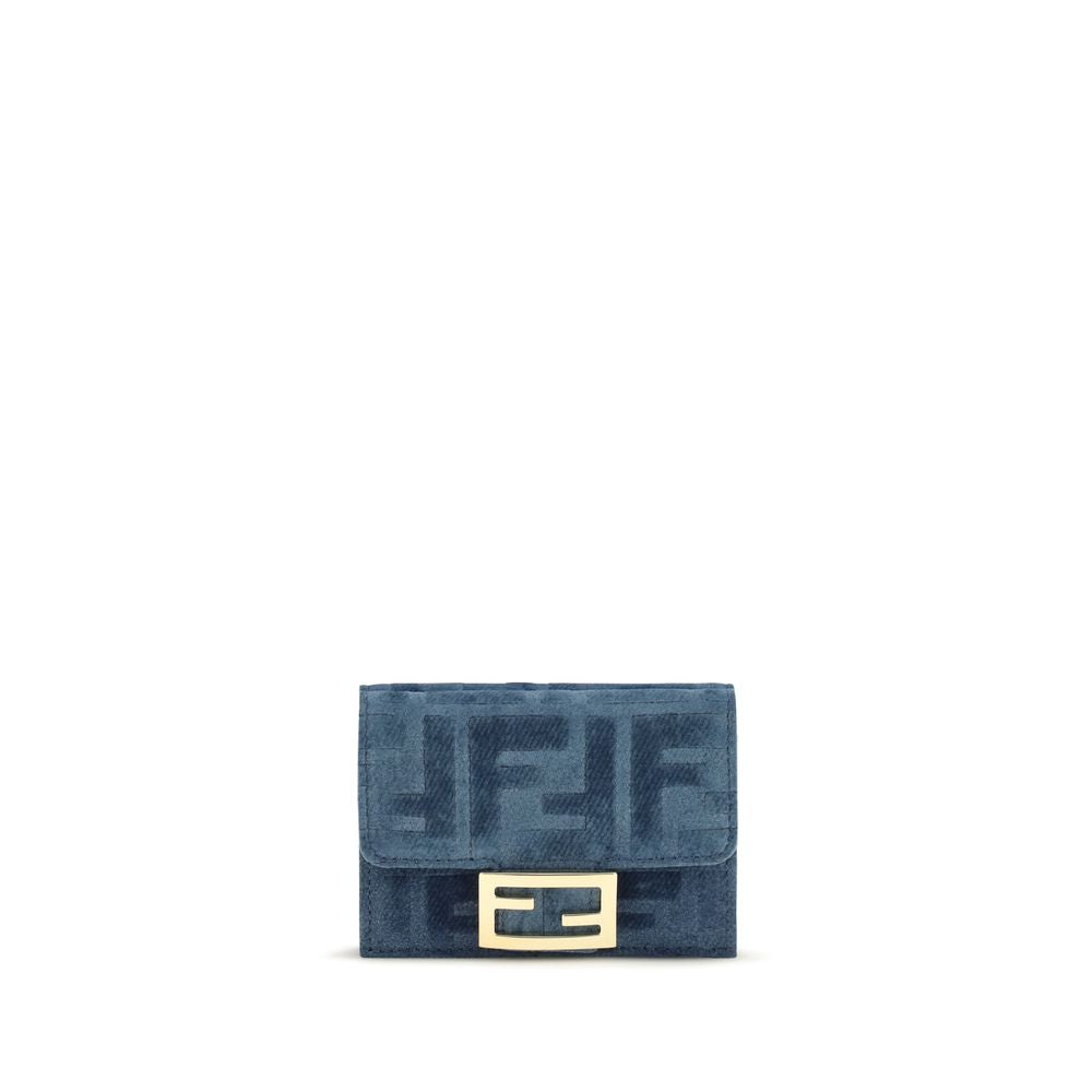 Fendi Blue Trifold Wallet With Ff Monogram In Jacquard blau