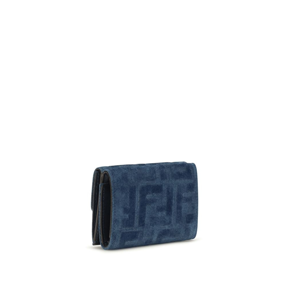 Fendi Blue Trifold Wallet With Ff Monogram In Jacquard blau