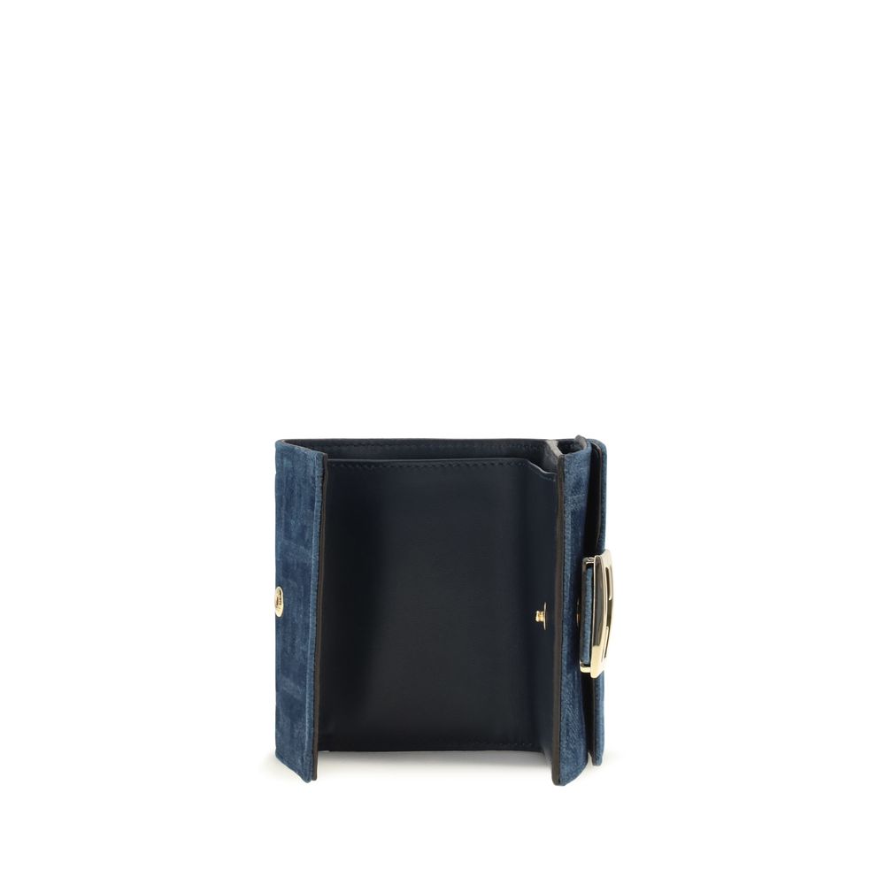 Fendi Blue Trifold Wallet With Ff Monogram In Jacquard blau