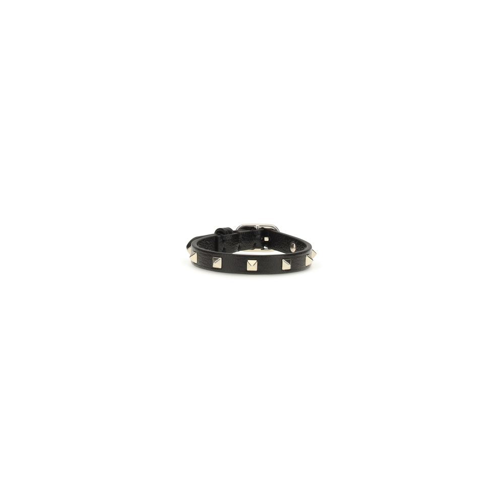Valentino Garavani Black Calf Leather Bos Taurus Bracelet schwarz