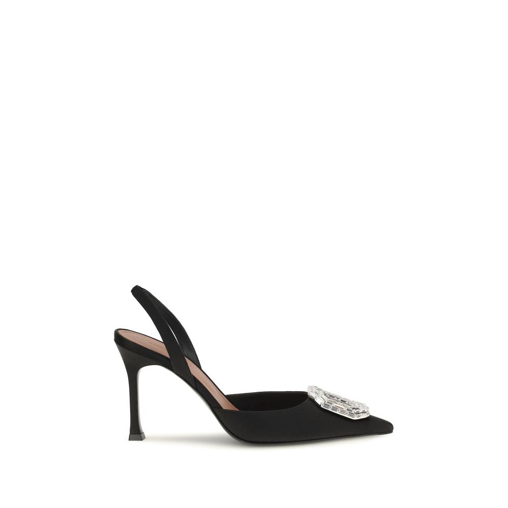 Amina Muaddi Black Satin High Heel Pumps schwarz