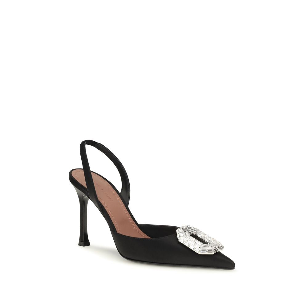 Amina Muaddi Black Satin High Heel Pumps schwarz