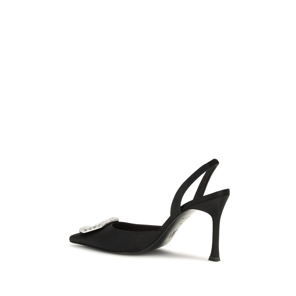 Amina Muaddi Black Satin High Heel Pumps schwarz