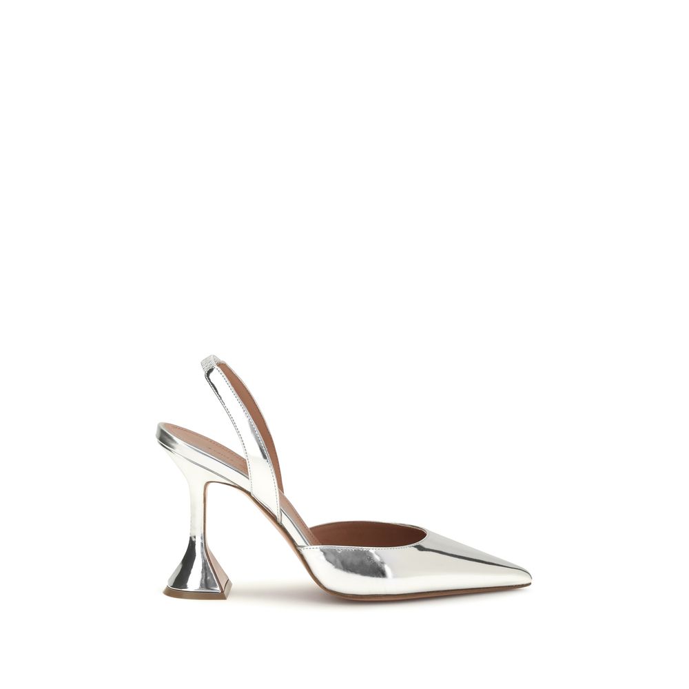 Amina Muaddi Silver Holli Mirror-Finish Slingback Pumps