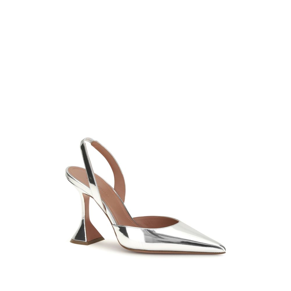 Amina Muaddi Silver Holli Mirror-Finish Slingback Pumps