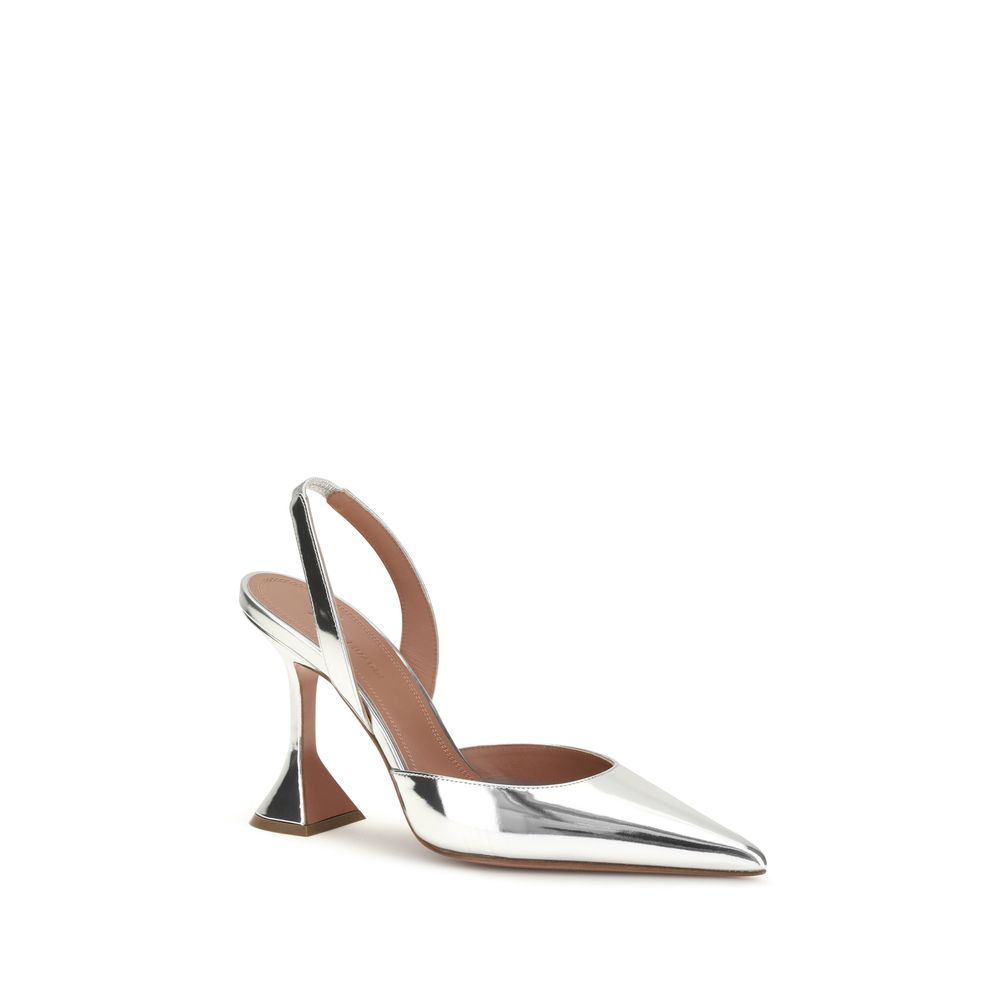 Amina Muaddi Silver Holli Mirror-Finish Slingback Pumps