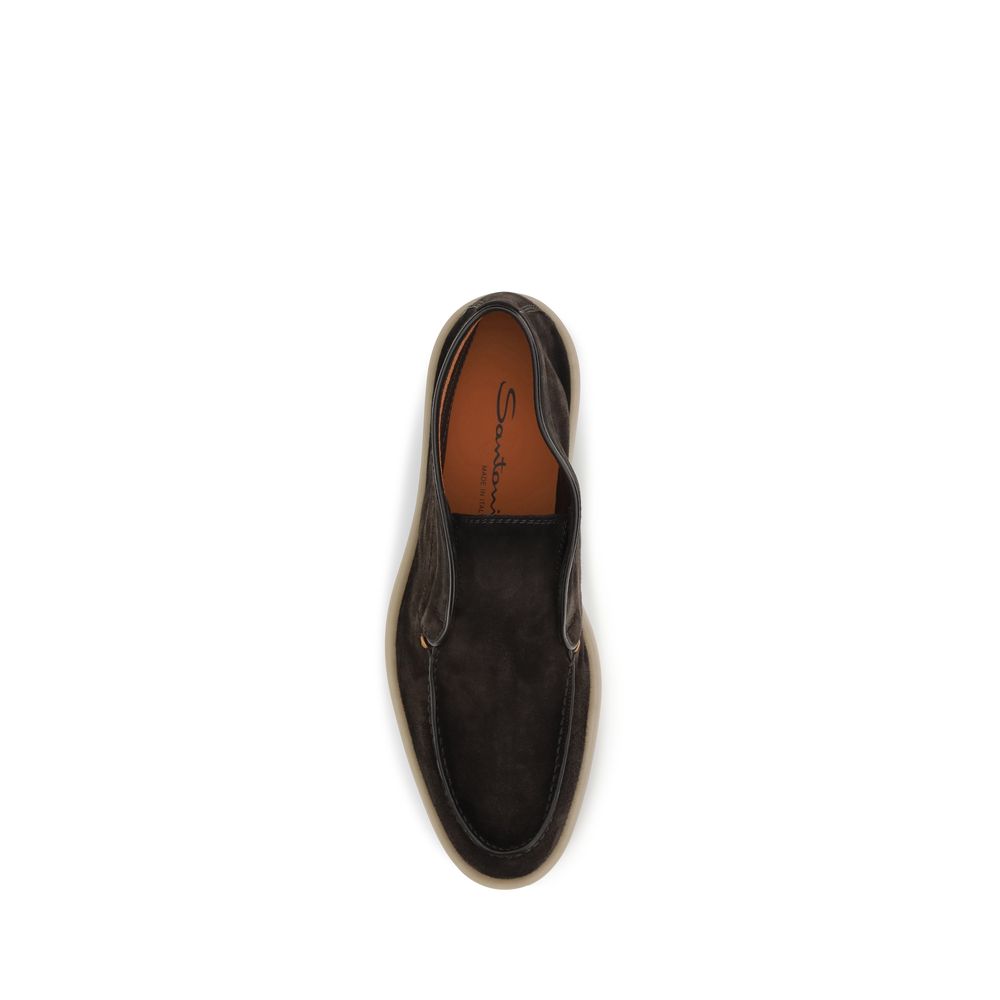 Santoni Brown Suede Leather Slip-On Loafers braun
