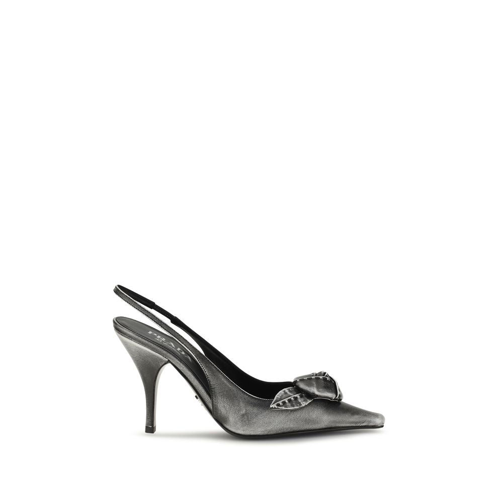 Prada Gray Floral-Detail Leather Slingback Pumps grau