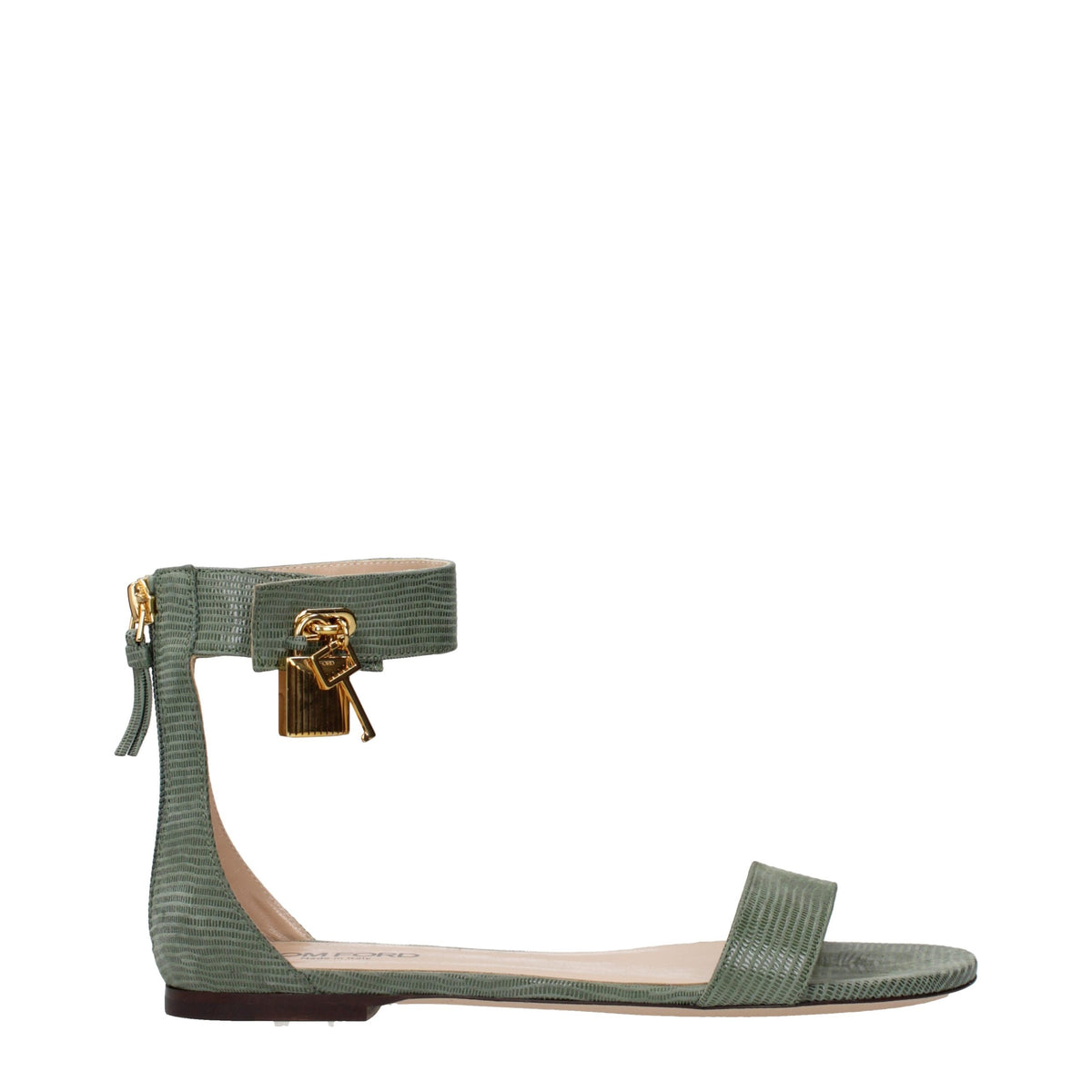 Tom Ford Green Leather Flat Sandals grun