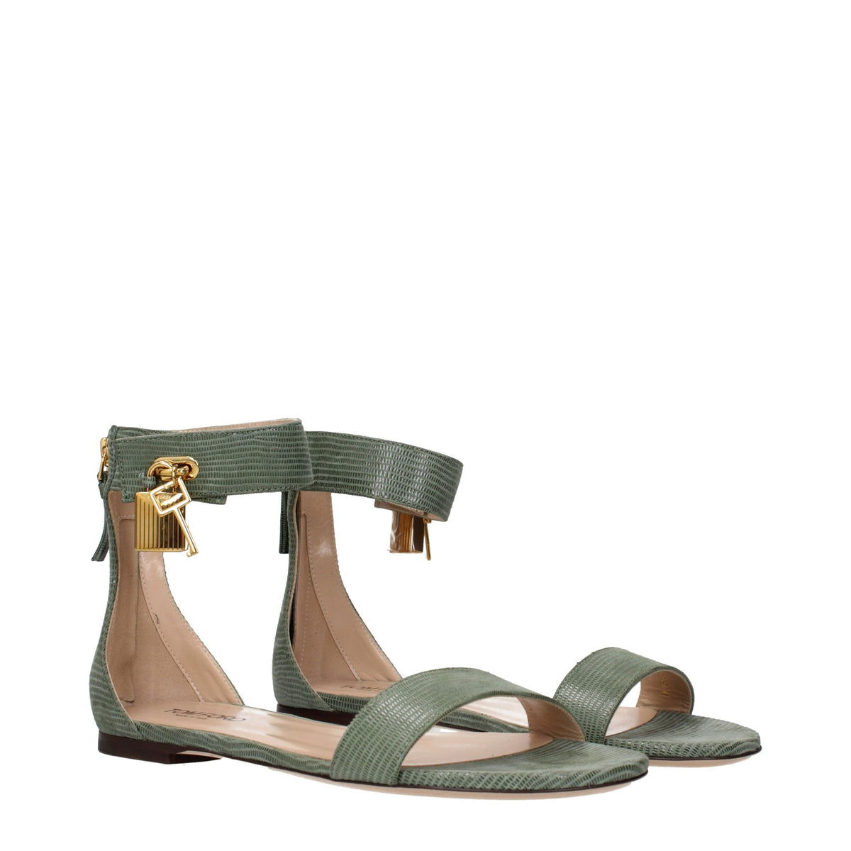 Tom Ford Green Leather Flat Sandals grun